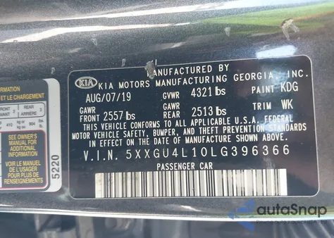 2020 Kia Optima Ex from USA, damaged, VIN 5XXGU4L10LG396366